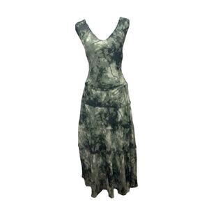Simply Vera Wang XL Green Abstract Tie Dye Tiered Midi Dress Whimsy Goth Grunge